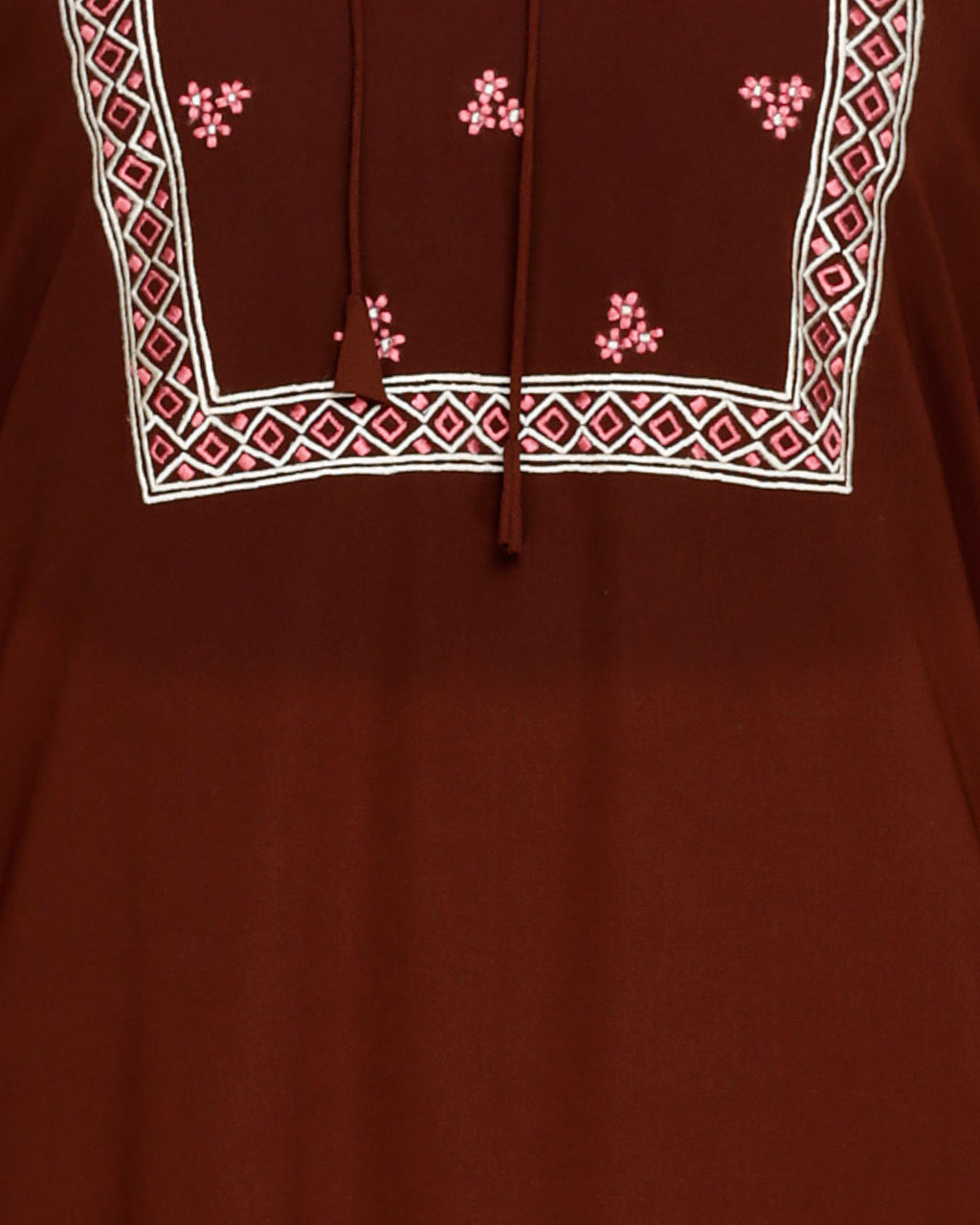 Boho Embroidered Abaya Brown