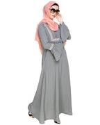 Boho Embroidered Abaya Grey