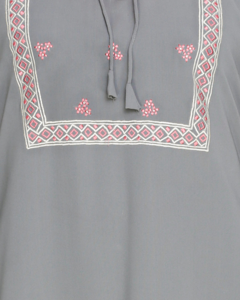 Boho Embroidered Abaya Grey