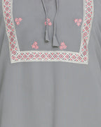 Boho Embroidered Abaya Grey
