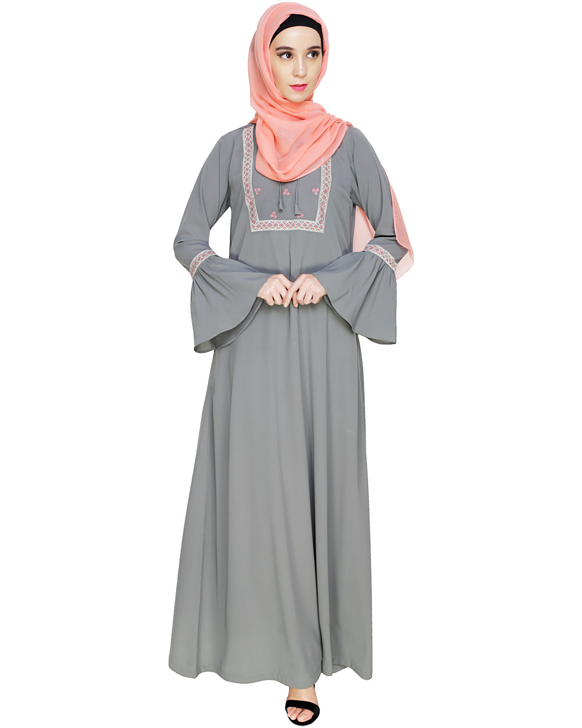 Boho Embroidered Abaya Dead Mint