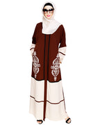 Flamboyant Embroidered Dubai Style Abaya Brown
