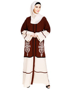 Flamboyant Embroidered Dubai Style Abaya Brown