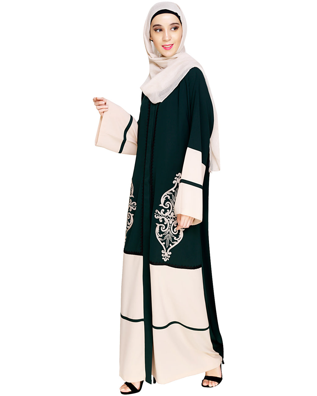 Flamboyant Embroidered Dubai Style Abaya Green