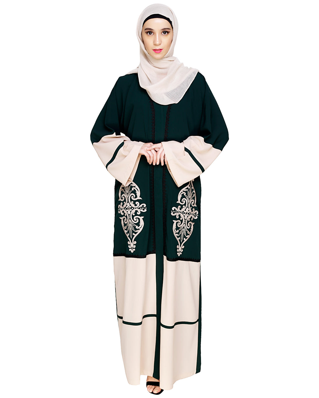 Flamboyant Embroidered Dubai Style Abaya Green