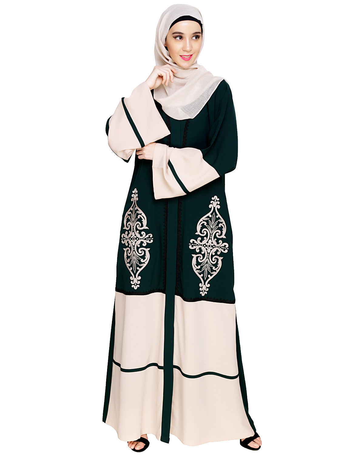 Flamboyant Embroidered Dubai Style Abaya Green