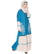 Flamboyant Embroidered Dubai Style Abaya Teal Blue