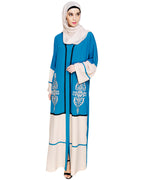 Flamboyant Embroidered Dubai Style Abaya Teal Blue