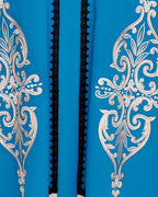 Flamboyant Embroidered Dubai Style Abaya Teal Blue