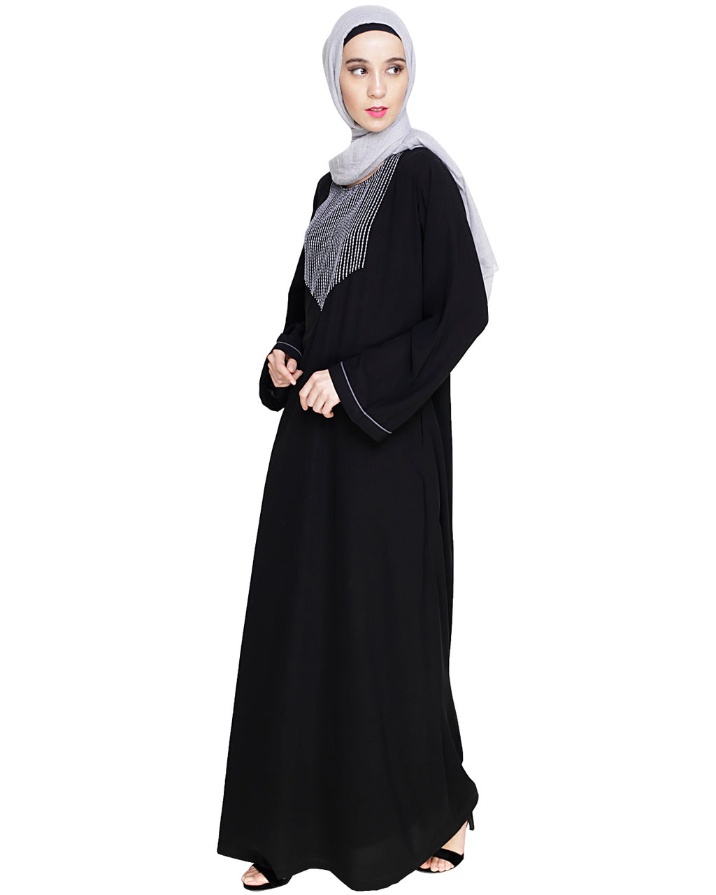 Whimsical Embroidered Dubai Style Abaya Black