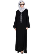 Lotus Embroidered Dubai Style Abaya Black