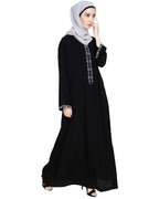 Lotus Embroidered Dubai Style Abaya Black