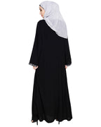 Lotus Embroidered Dubai Style Abaya Black