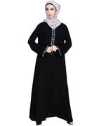 Lotus Embroidered Dubai Style Abaya Black