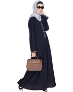 Lotus Embroidered Dubai Style Abaya Blue
