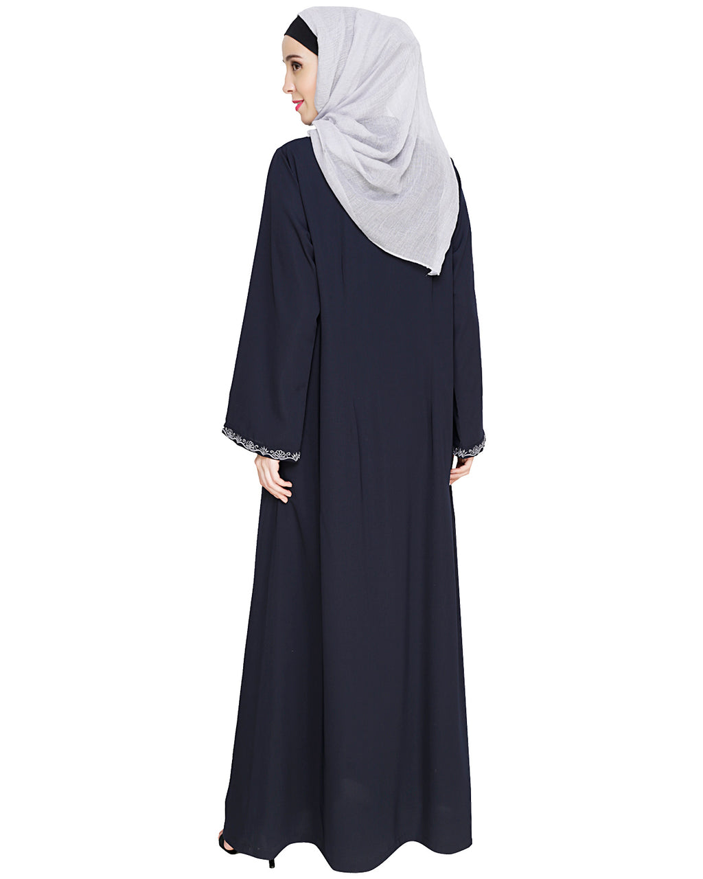 Lotus Embroidered Dubai Style Abaya Blue