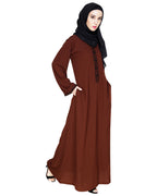 Lotus Embroidered Dubai Style Abaya Brown