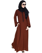 Lotus Embroidered Dubai Style Abaya Brown