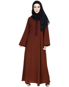 Lotus Embroidered Dubai Style Abaya Brown