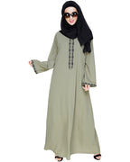 Lotus Embroidered Dubai Style Abaya Dead Mint
