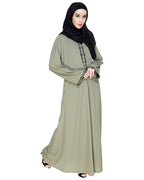 Lotus Embroidered Dubai Style Abaya Dead Mint