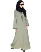 Lotus Embroidered Dubai Style Abaya Dead Mint