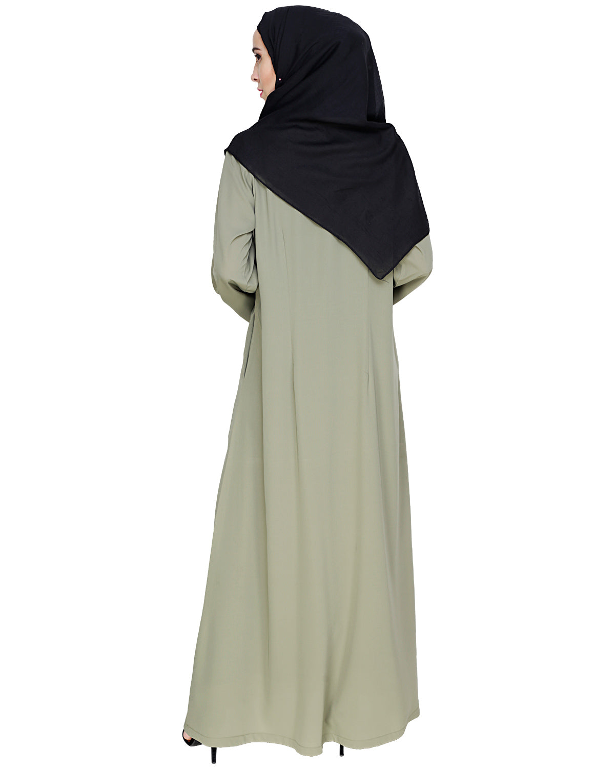 Lotus Embroidered Dubai Style Abaya Dead Mint