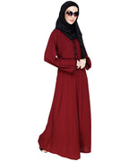 Lotus Embroidered Dubai Style Abaya Wine