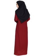 Lotus Embroidered Dubai Style Abaya Wine