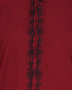 Lotus Embroidered Dubai Style Abaya Wine