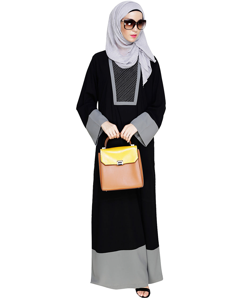 Embroidered Yoke Dubai Style Abaya Black