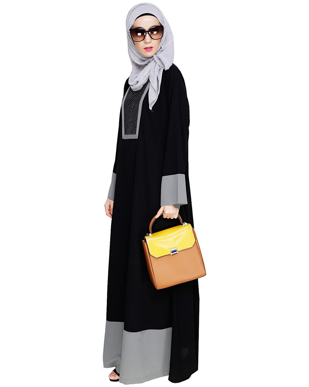 Embroidered Yoke Dubai Style Abaya Black