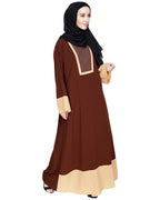 Embroidered Yoke Dubai Style Abaya Brown