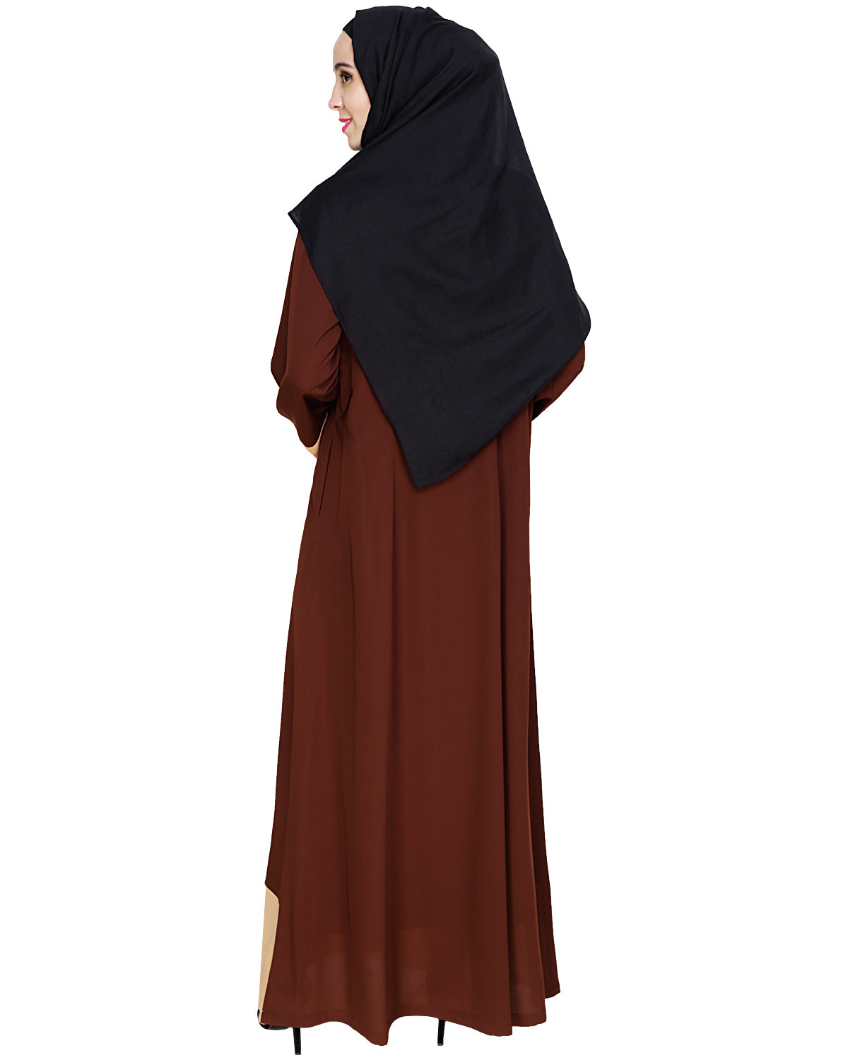 Embroidered Yoke Dubai Style Abaya Brown
