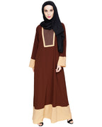 Embroidered Yoke Dubai Style Abaya Brown