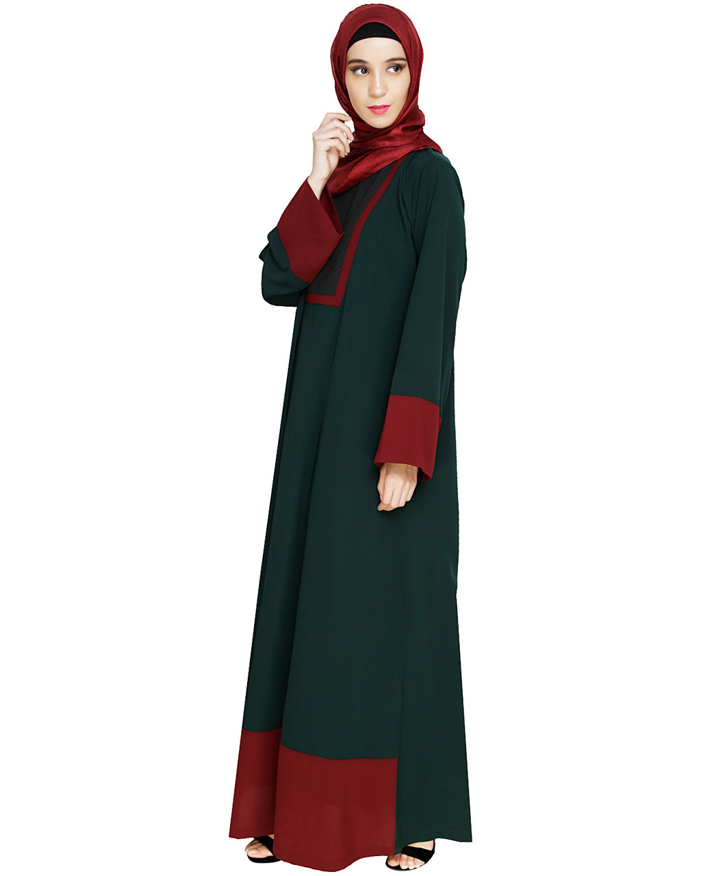 Embroidered Yoke Dubai Style Abaya Green