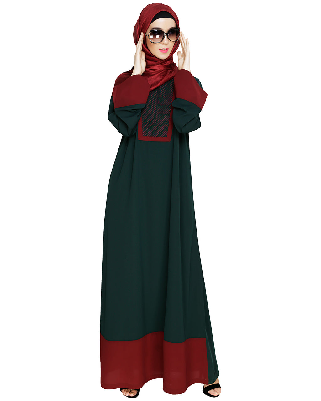Embroidered Yoke Dubai Style Abaya Green