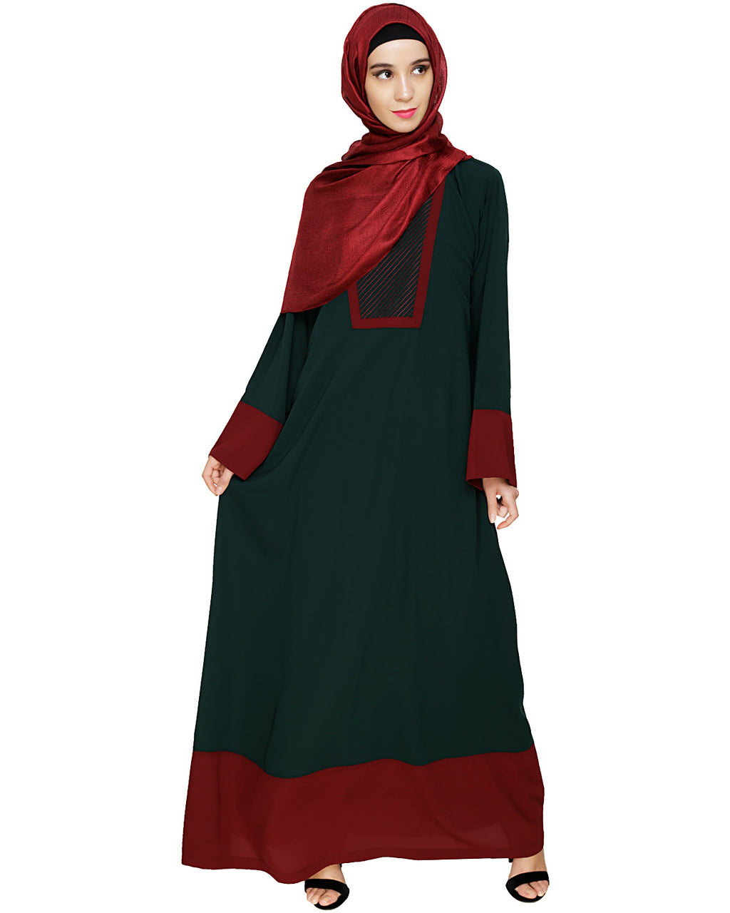 Embroidered Yoke Dubai Style Abaya Green