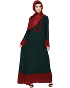 Embroidered Yoke Dubai Style Abaya Green