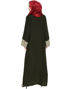Embroidered Yoke Dubai Style Abaya Olive