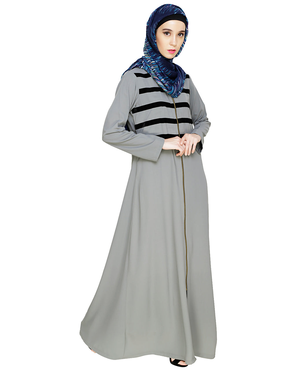 Enticing Stripes Abaya Grey