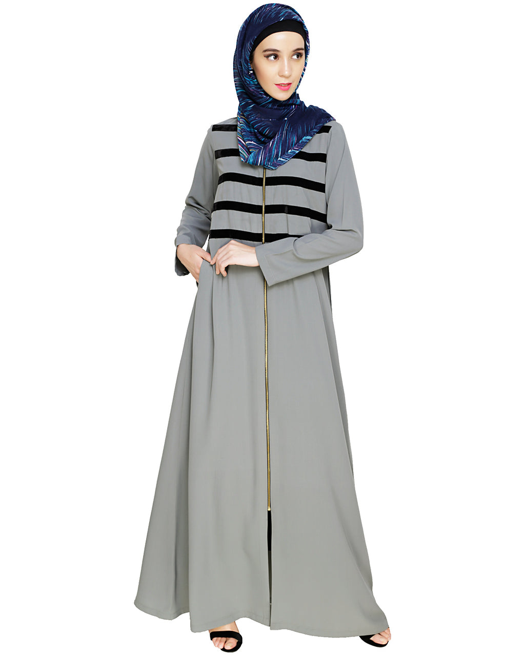 Enticing Stripes Abaya Grey