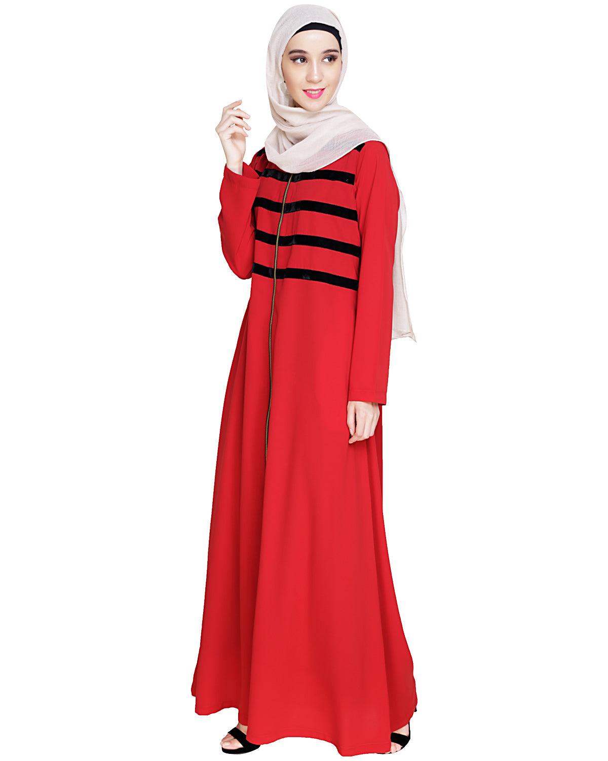 Enticing Stripes Abaya Maroon