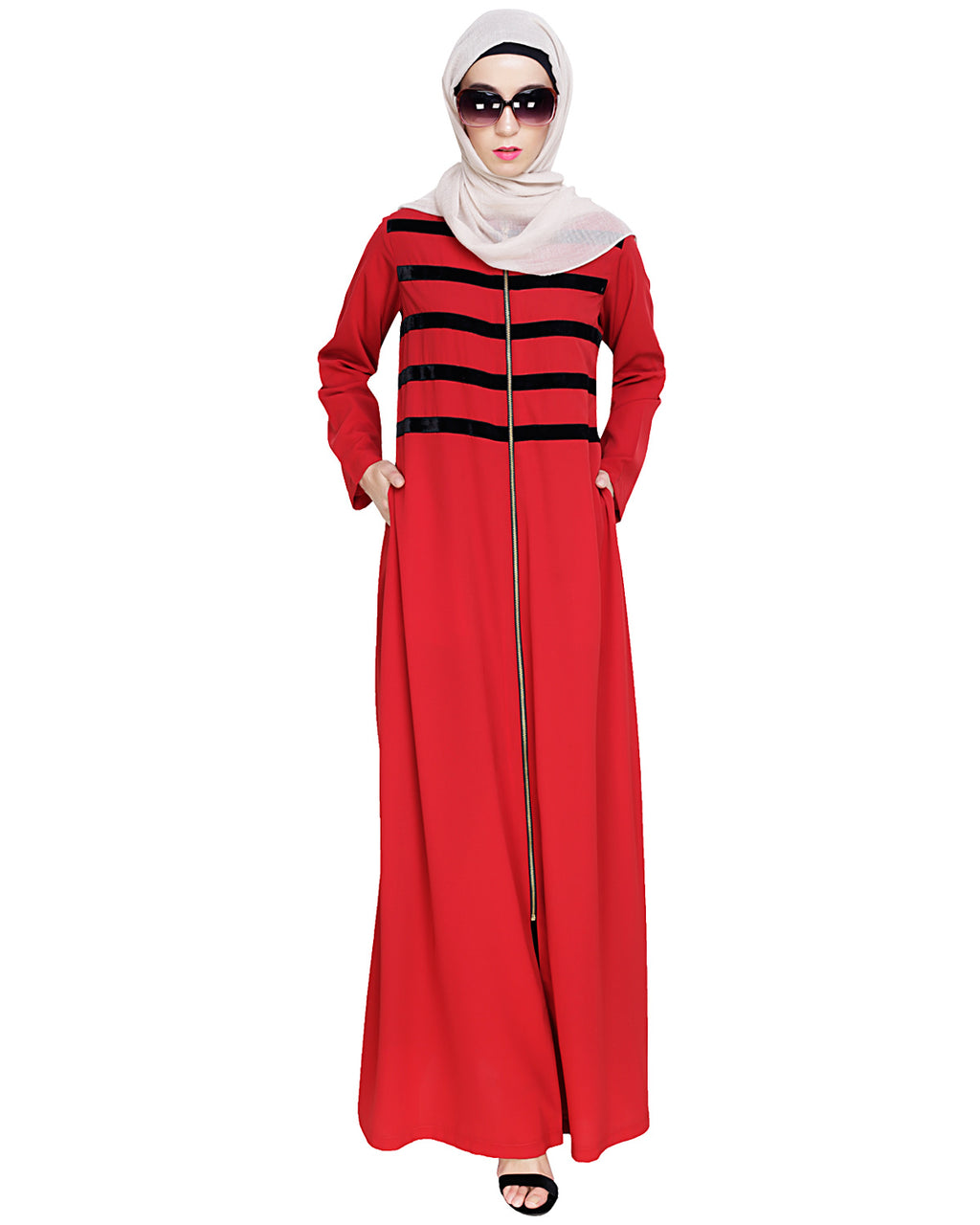 Enticing Stripes Abaya Maroon