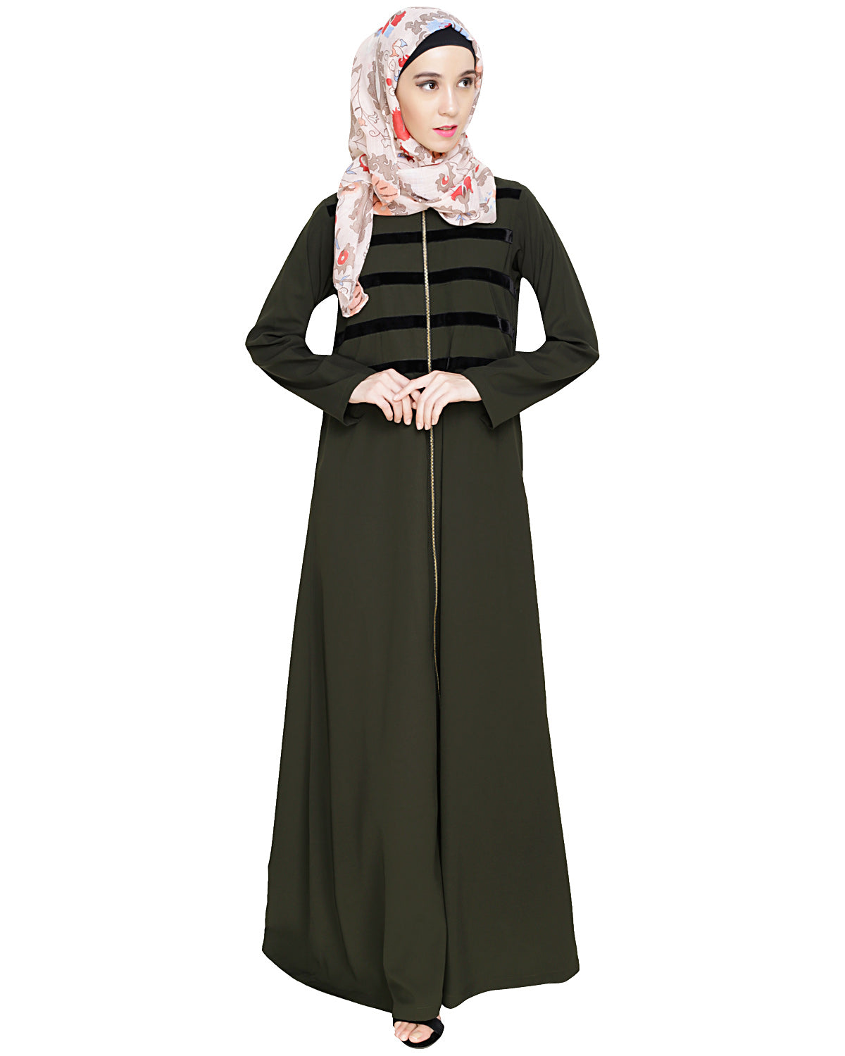 Enticing Stripes Abaya Olive