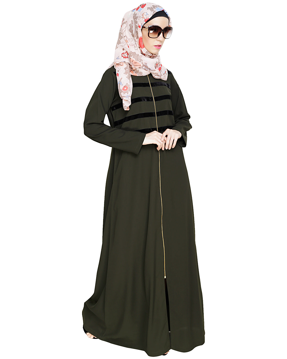 Enticing Stripes Abaya Olive