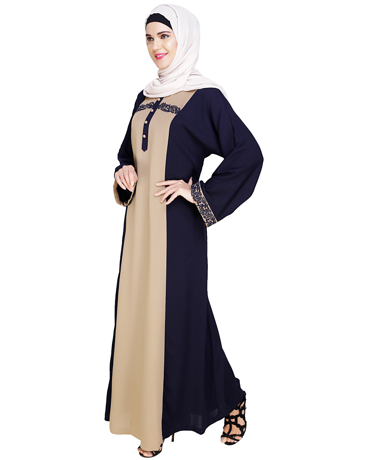 Panelled Dubai Style Abaya Dark Blue