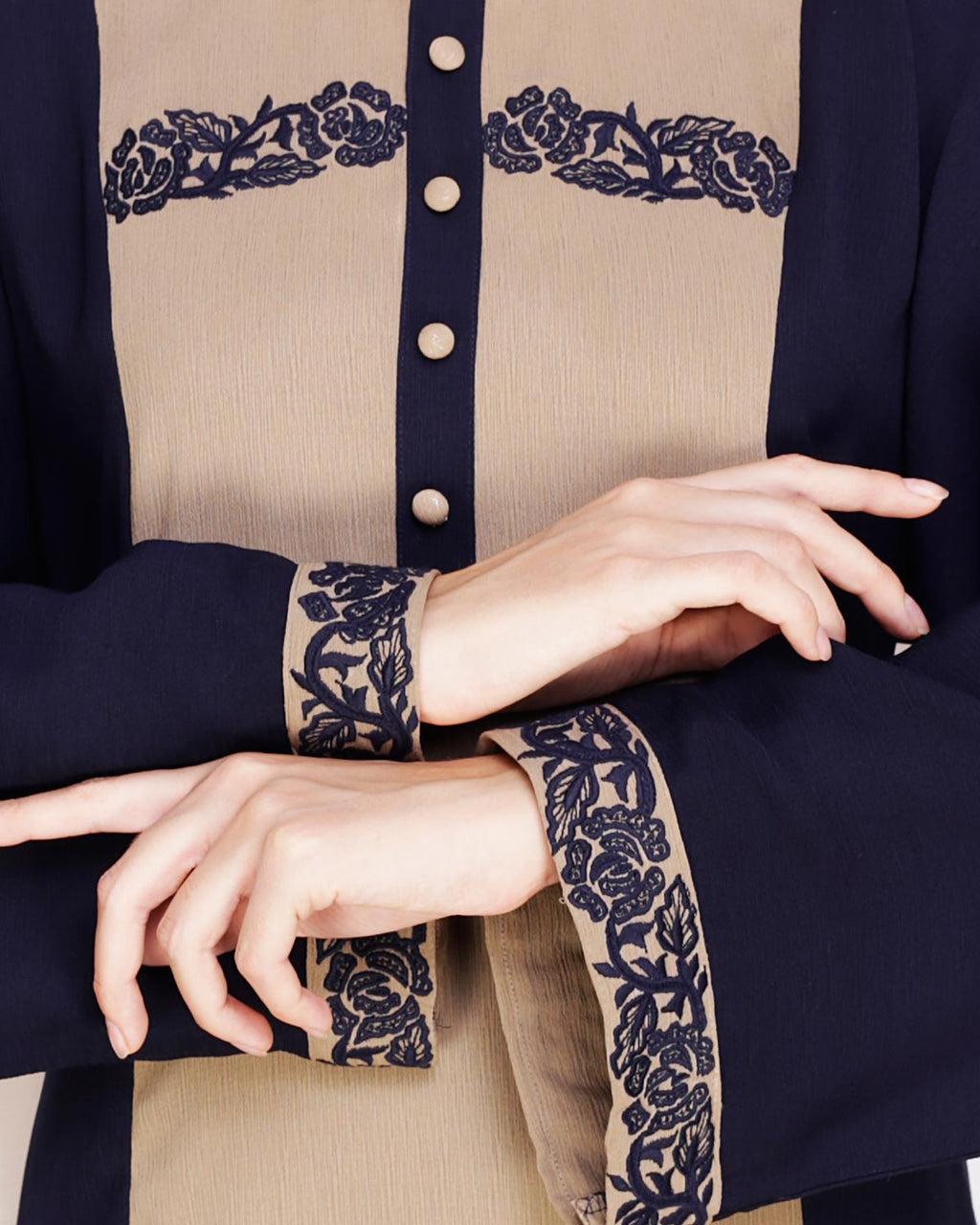 Panelled Dubai Style Abaya Dark Blue