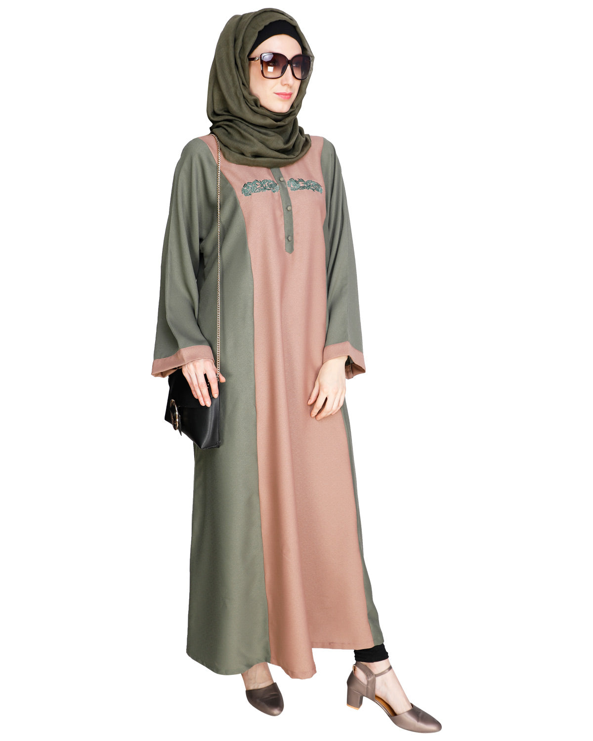 Panelled Dubai Style Abaya Green
