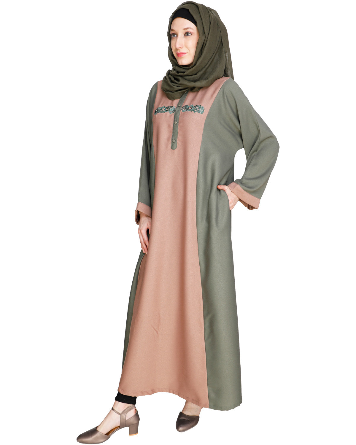 Panelled Dubai Style Abaya Green